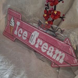 NEW - CUTE Pink and White Retro 8CE CREAM Metal Sign 17" x 5" SUMMER